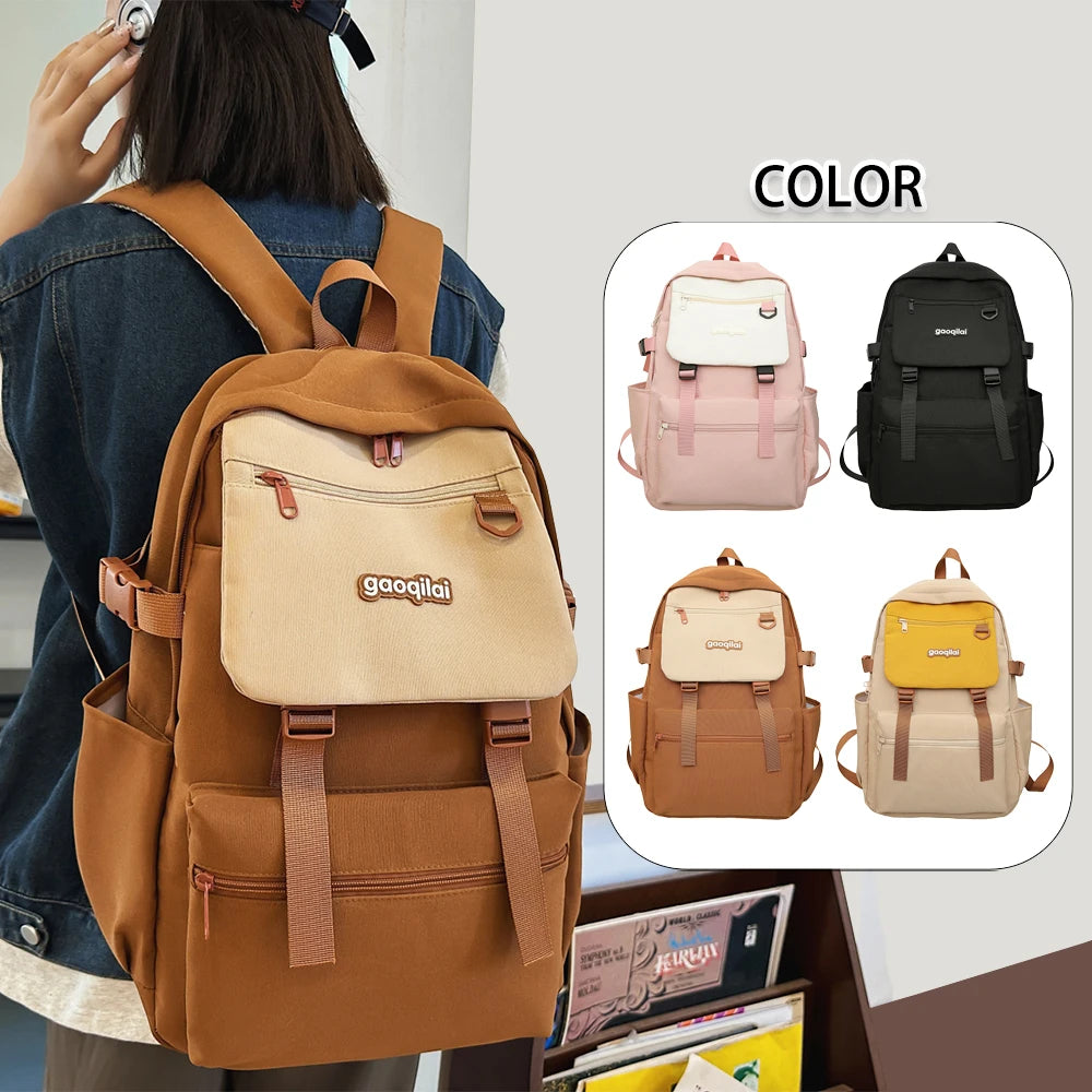 Mochila informal de nailon con bloques de color, mochila escolar de gran capacidad, bolso versátil para uso diario y viajes