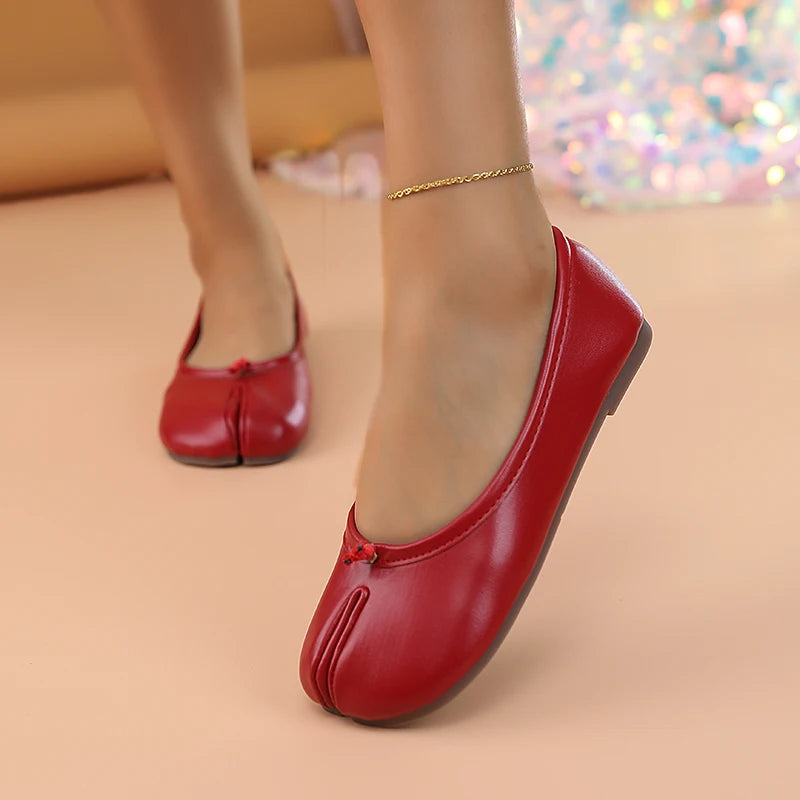 2025 Mocasines separadores de dedos de cuero para mujer, zapatos planos, cómodos, transpirables, informales