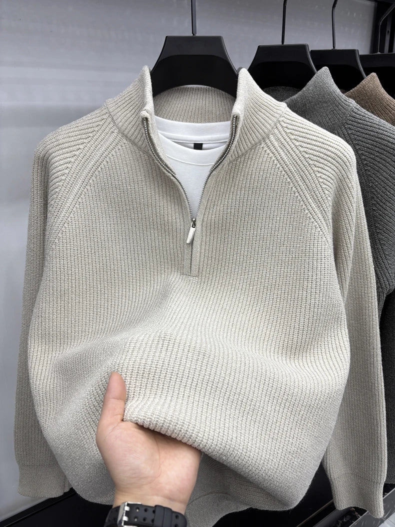 Suéter Masculino con Media Cremallera y Cuello Alto | Estilo Coreano