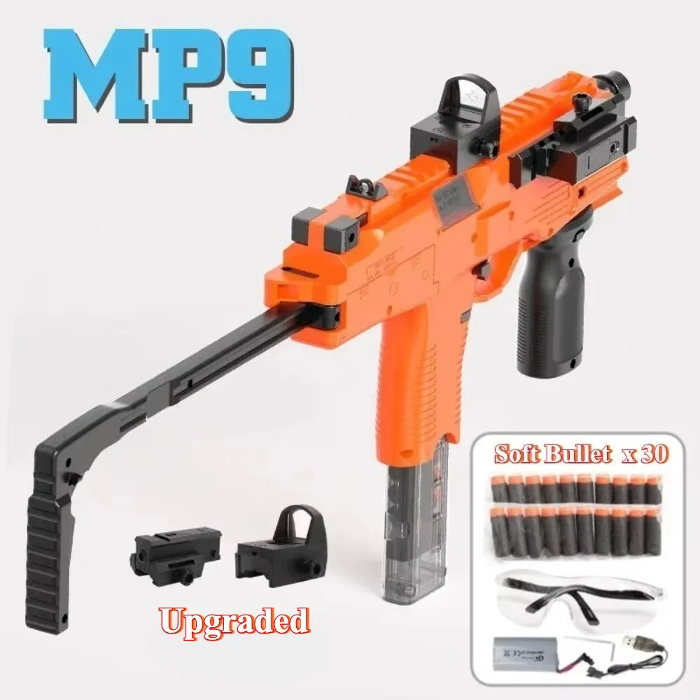 Pistola de Juguete Eléctrica MP9, Lanzador de Dardos de Espuma, Subfusil Automático para Adultos, Niños y Juegos al Aire Libre