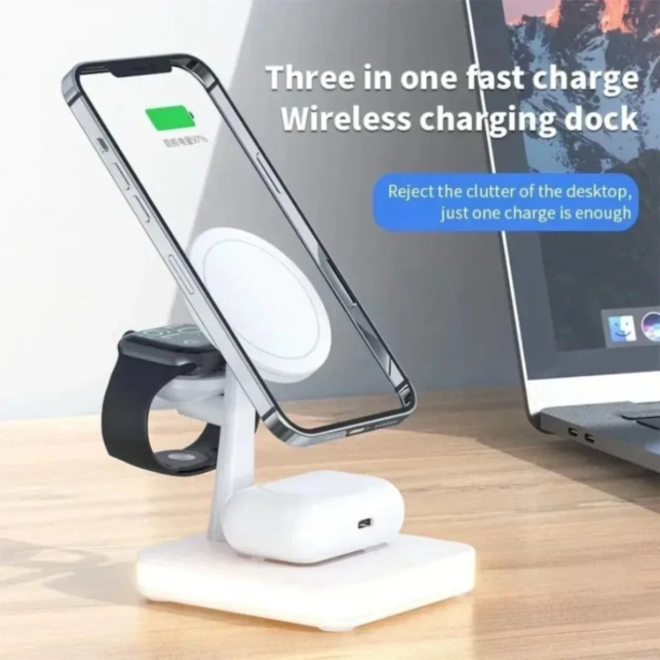 Base de Carga Inalámbrica Magnética 3 en 1 para iPhone 17 16 15 14 13 Pro Max Mini, Estación de Carga para Airpods Pro/Apple Watch