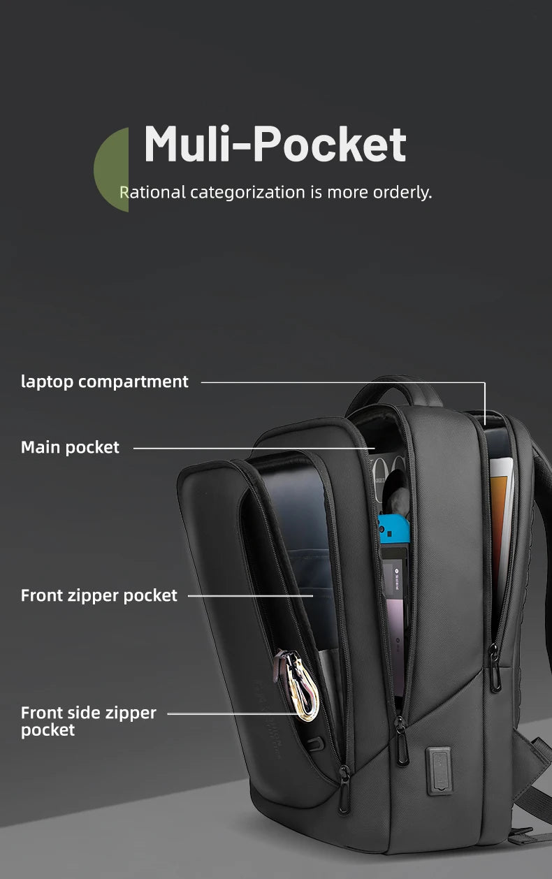 Mochila para Laptop Impermeable con Puerto de Carga USB para Hombre