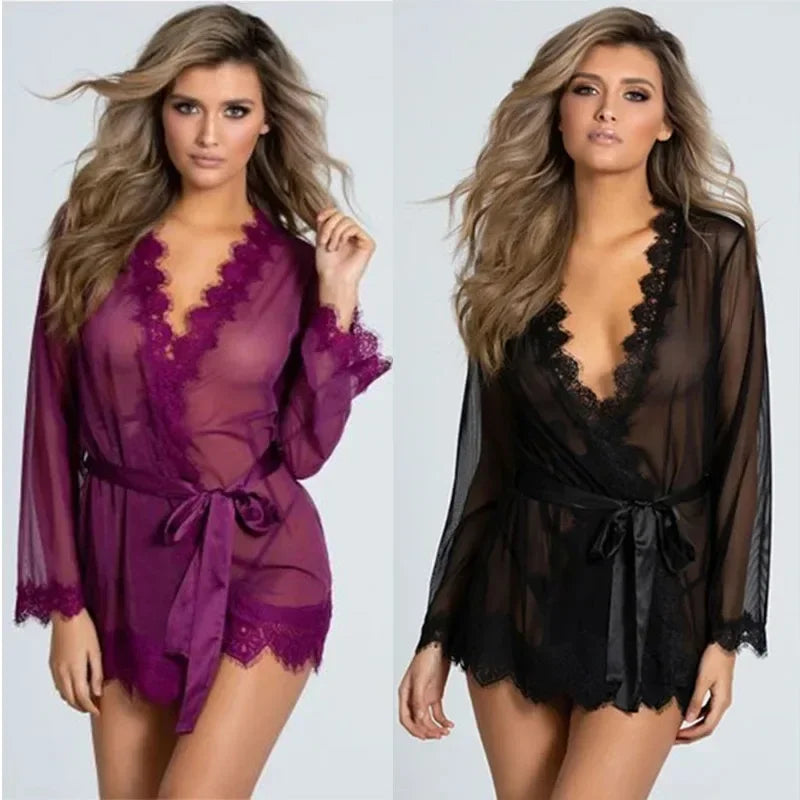 Lencería Sexy Babydoll para Mujer, Vestido de Encaje Transparente