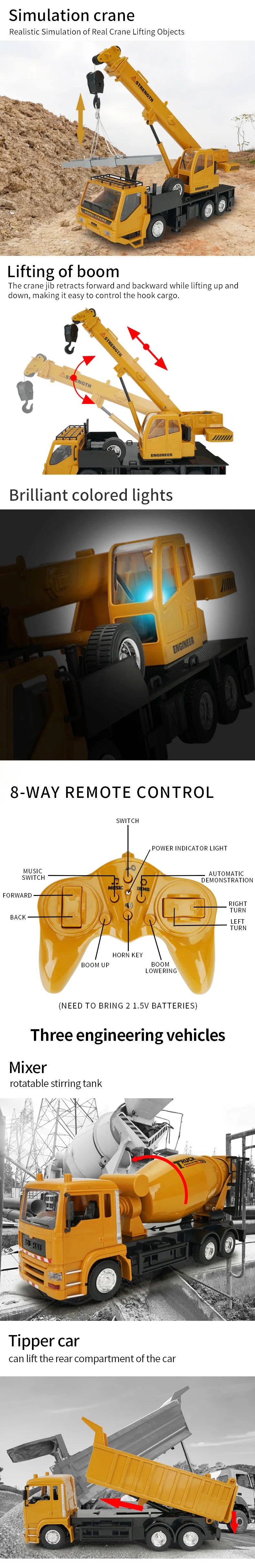 Grúa RC 1:24 Control Remoto 2.4G 10 Canales para Niños