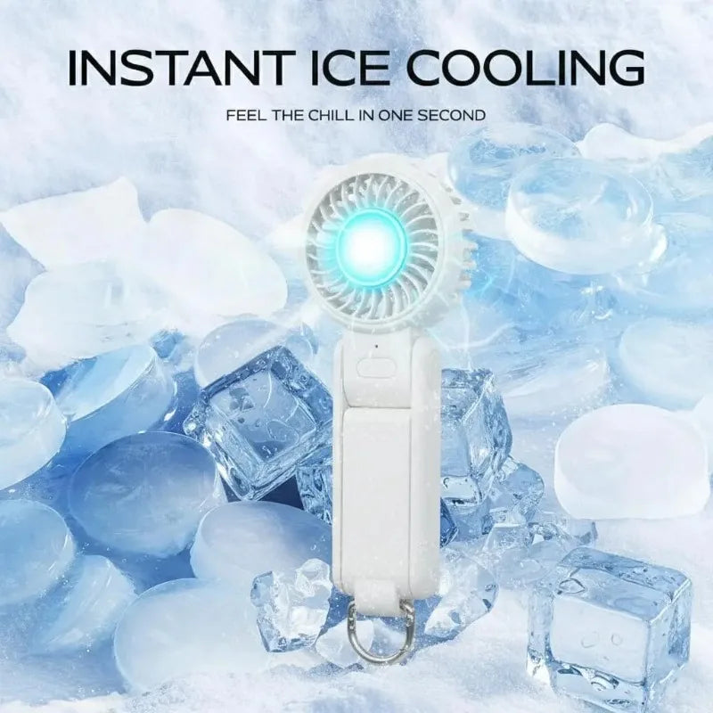 Ventilador de Mano Portátil con Enfriamiento por Hielo, 4 Velocidades, Recargable, Ligero, para Verano, Camping y Actividades al Aire Libre