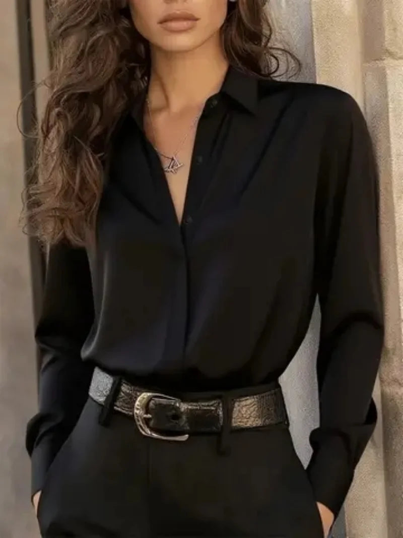 Blusa de Manga Larga con Botones, Estilo Oficina