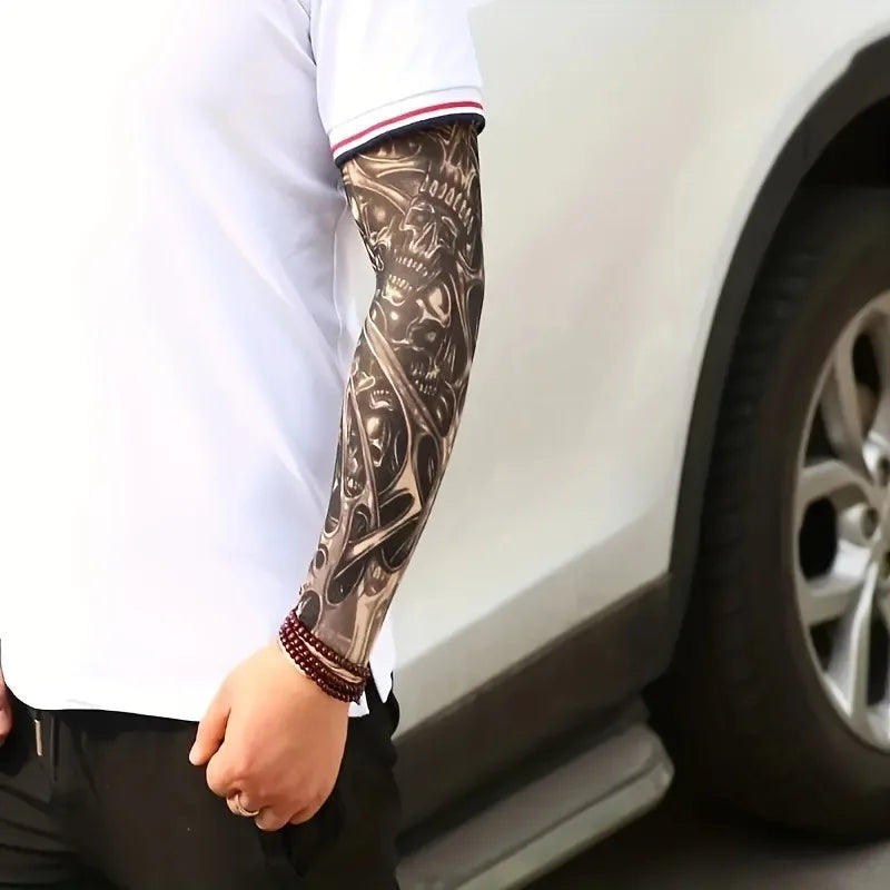 6 Mangas Protectoras para Tatuajes Unisex, Protección Solar UV, Mangas con Estampado de Tatuajes para Ciclismo al Aire Libre