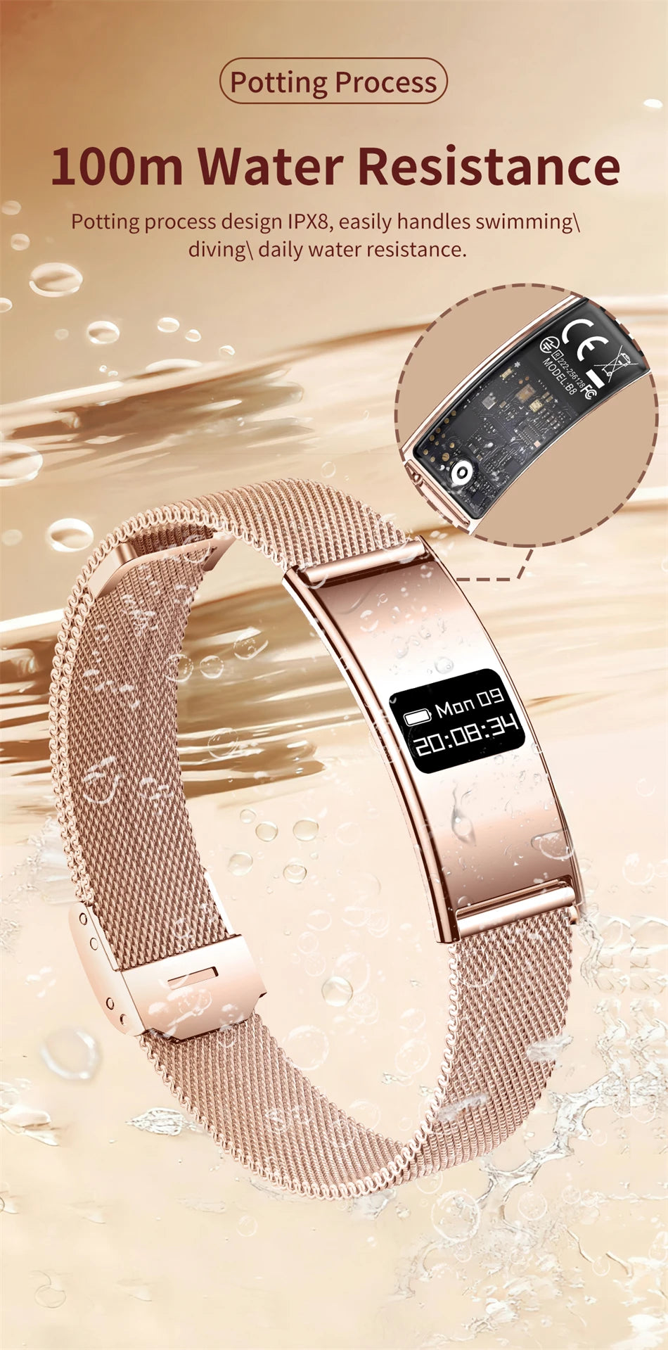 Pulsera Inteligente Deportiva Resistente al Agua IPX8 con Monitor de Salud