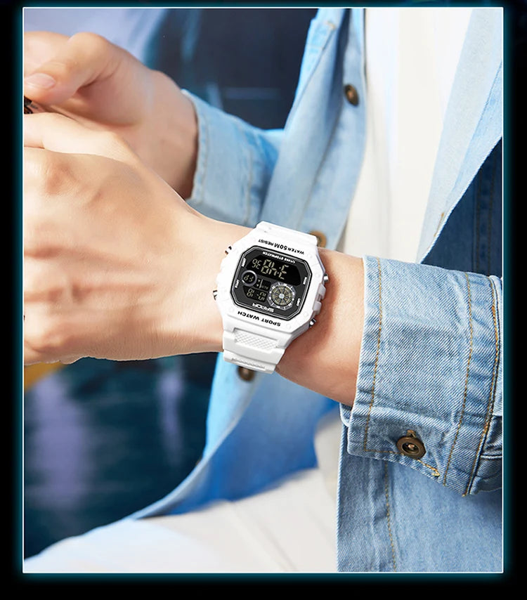 Reloj Digital SANDA 2202 para Hombre, LED Deportivo Impermeable 5 Bar