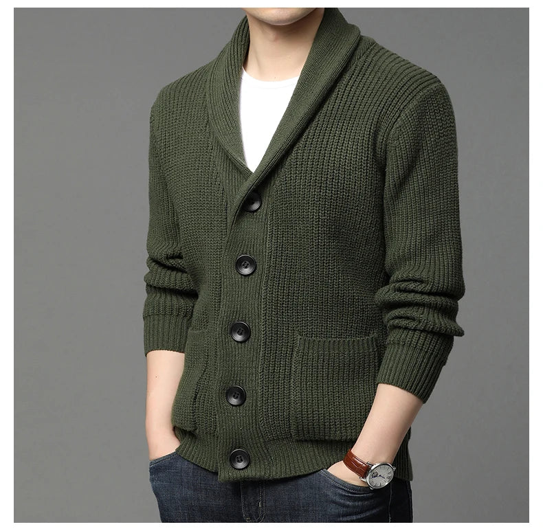 Suéter grueso de lana de gama alta para hombre, Chaqueta de punto de Cable, abrigos casuales, marca de moda coreana, otoño, invierno, 2021