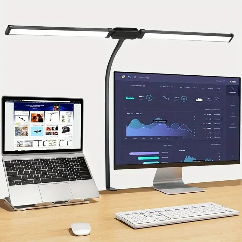 Lámpara de Escritorio LED Doble Cabezal con Clip y USB