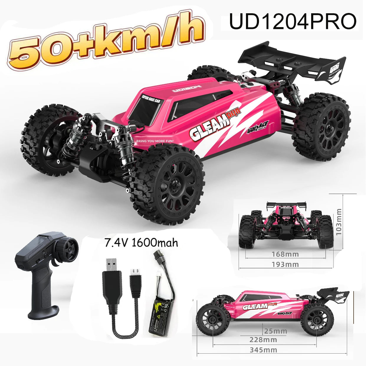 Camioneta RC 1/12 4WD sin Escobillas, Ultra Rápida, Todoterreno para Desierto