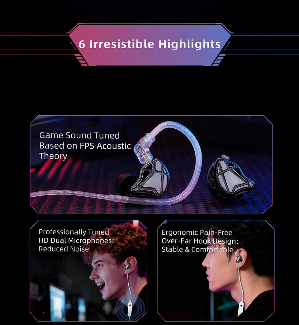 Audífonos Intrauditivos para Juegos KZ Axas FPS-Tuned con Posicionamiento de Sonido a Nivel de Radar y Diseño Ergonómico de Gancho para la Oreja (Pre-orden)