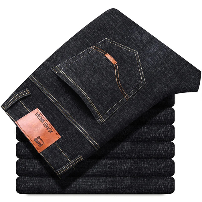 Pantalones Vaqueros de Negocios para Hombre, Ajustados Elásticos, Negro y Azul