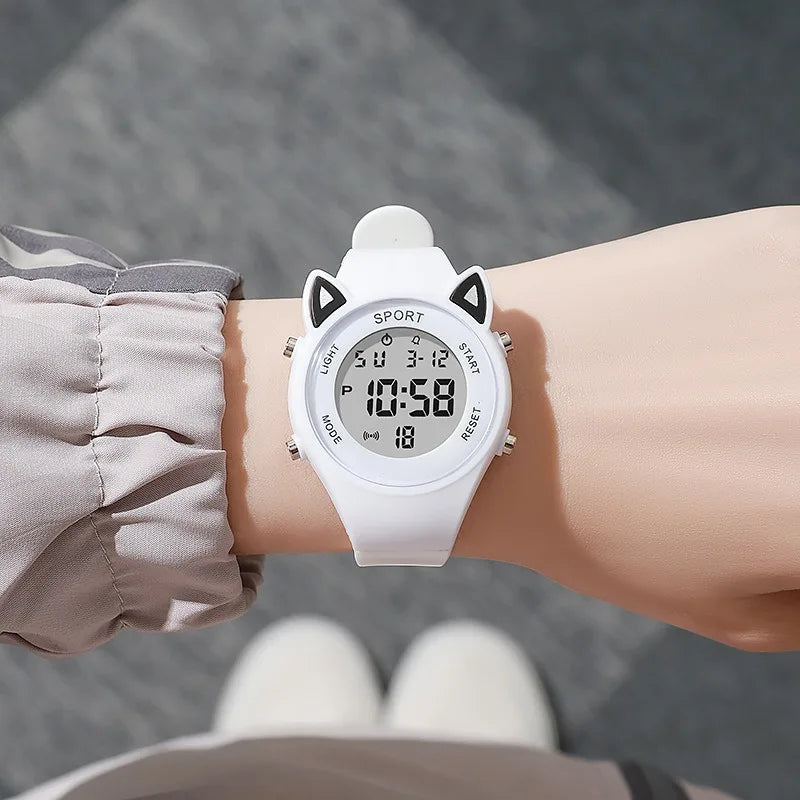 Reloj infantil con orejas de gato y pulsera, reloj digital impermeable, reloj deportivo electrónico LED para niñas, niños, estudiantes, regalo para niños