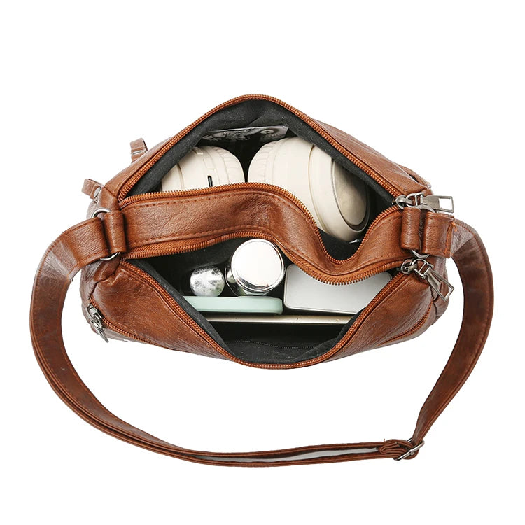 Bolso bandolera retro con múltiples bolsillos, bandolera de piel sintética suave, bolso de mujer, con correa ajustable para el hombro