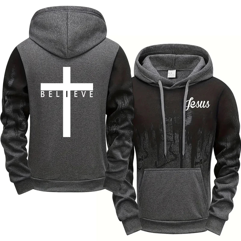 Hoodie con Estampado Cruz para Hombre — Buzo con Capucha Estilo Urbano