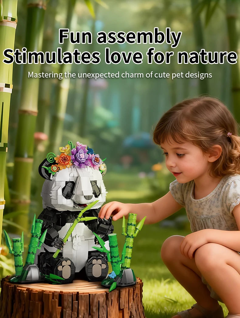 Bloques de Construcción KQ202 MOC Panda, Modelo de Animal del Bosque de Bambú, Decoración de Escritorio STEM para el Hogar, Regalo Educativo de Cumpleaños y Navidad para Niños