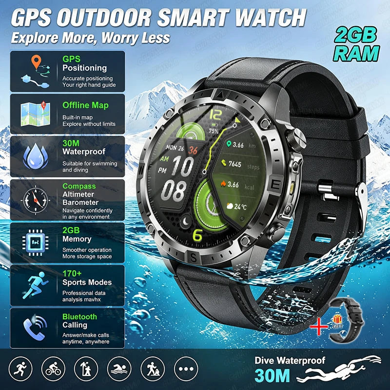 Reloj Inteligente con GPS, Mapa Offline, Linterna y 170 Deportes
