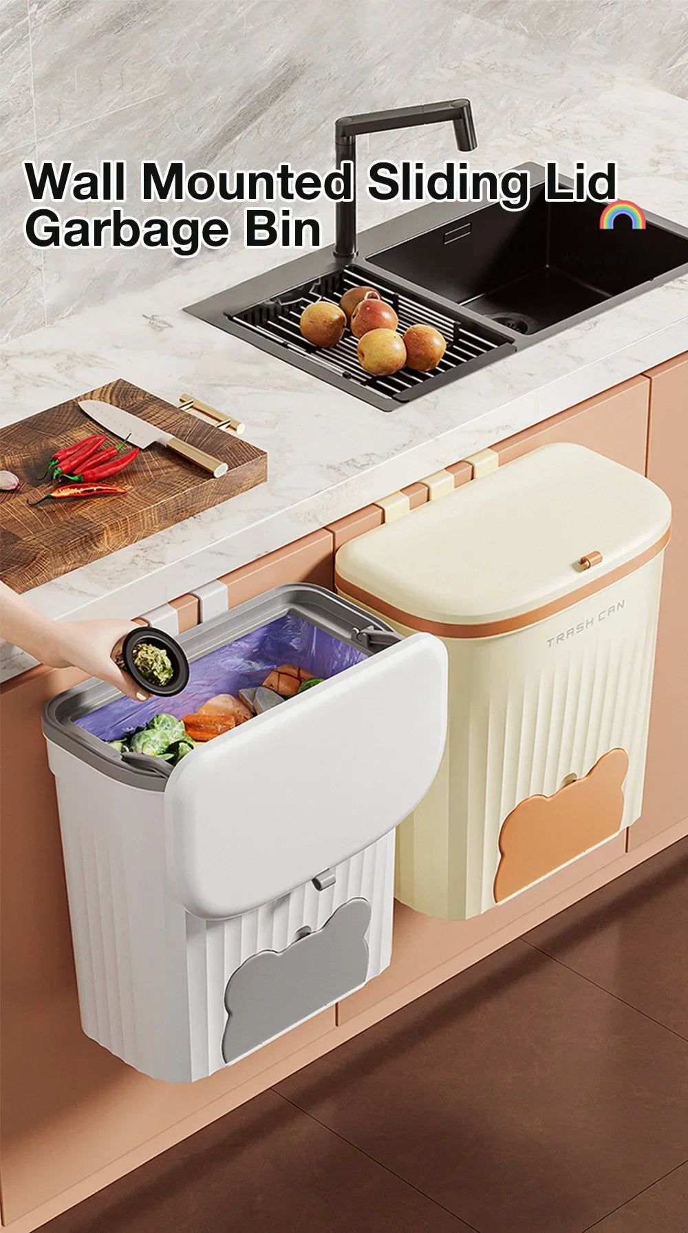 Cubo de basura de cocina 8,5/12L con tapa, montado en pared o encimera