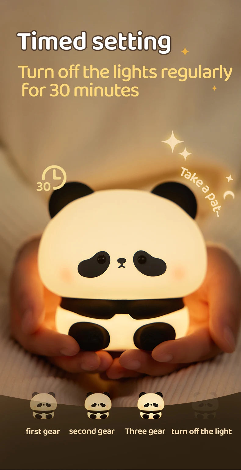 Luz LED nocturna de Panda, bonita luz nocturna de silicona, lámpara de noche táctil recargable por USB, lámpara de sincronización para dormitorio, decoración, regalo para niños