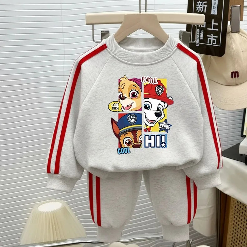 2026 primavera nuevo estilo PAW Patrol impreso conjuntos de ropa Casual para niños sudaderas con capucha con cuello redondo y pantalón largo chándal de dos piezas