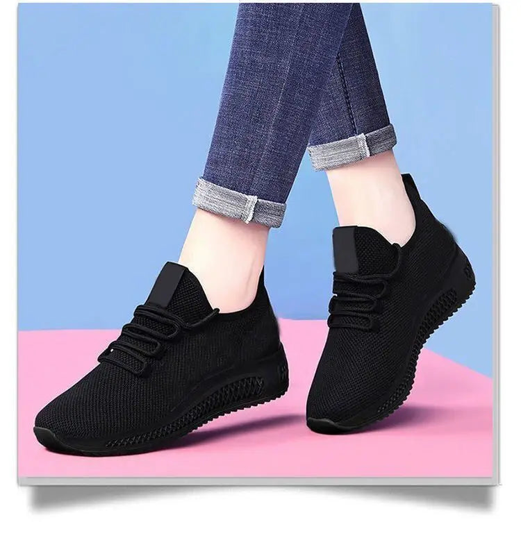 Zapatos informales con plataforma antideslizante transpirable para mujer, zapatillas coreanas para correr, zapatillas negras, otoño 2024