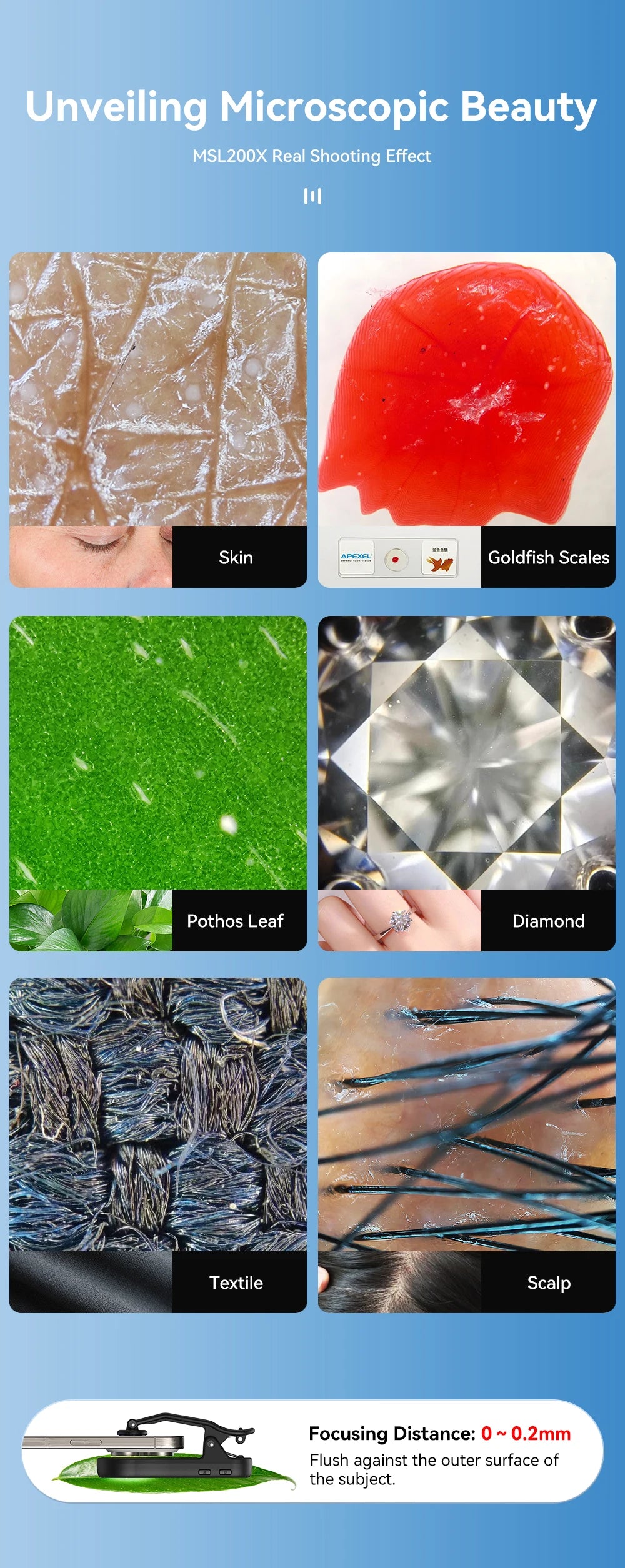 Lente de Microscopio APEXEL HD 200X para Smartphone con Luz LED