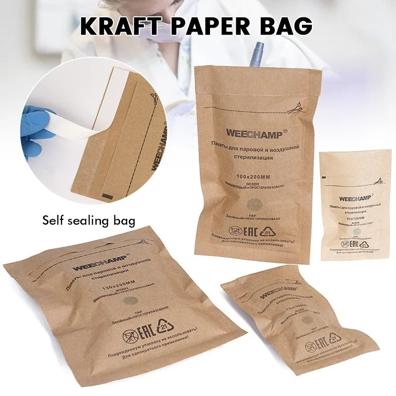 50 Bolsas Esterilizadoras para Uñas, Bolsas de Papel Kraft para Manicura, Herramientas de Limpieza para Arte de Uñas, Accesorios Desechables para Desinfección de Uñas