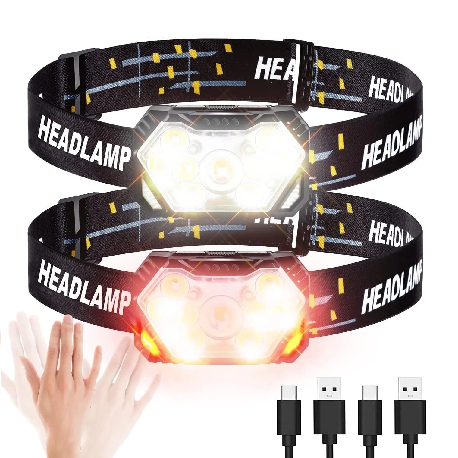 Linterna Frontal 9 LED Recargable USB con Sensor de Movimiento