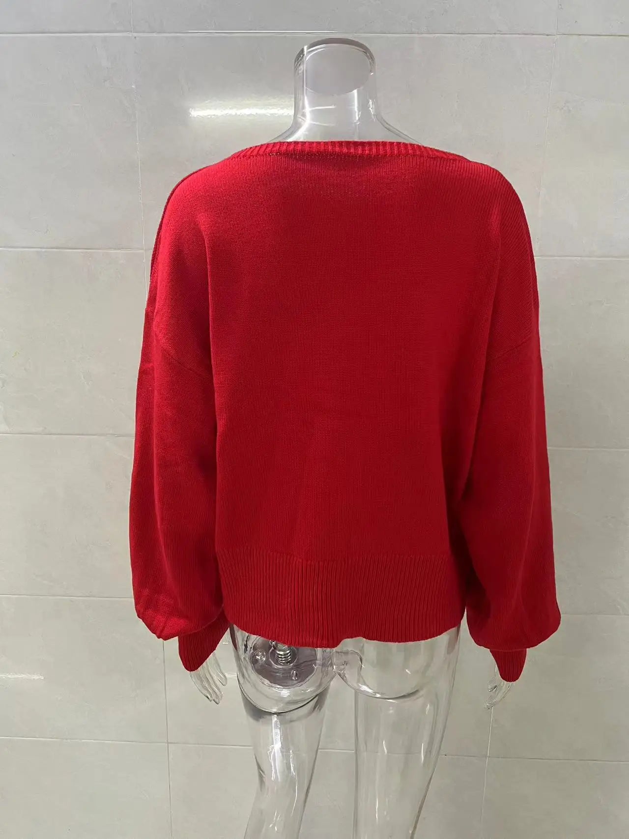 Otoño Invierno moda suéter tejido de mujer de manga larga mantener caliente carta Navidad mujer vacaciones Casual suéteres rojos sueltos
