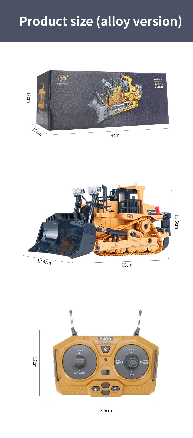 Bulldozer de Control Remoto RC 1/24 9 Canales 2.4G para Niños