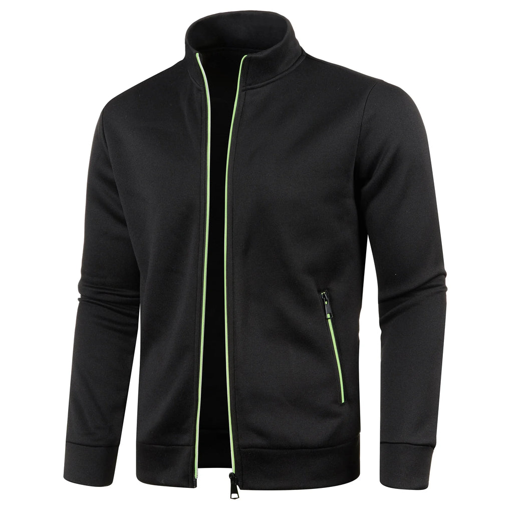 Otoño e Invierno, nuevo suéter largo con cremallera y mangas de bloque de Color para hombre, suéter fino de felpa, chaqueta informal ajustada, abrigo cómodo