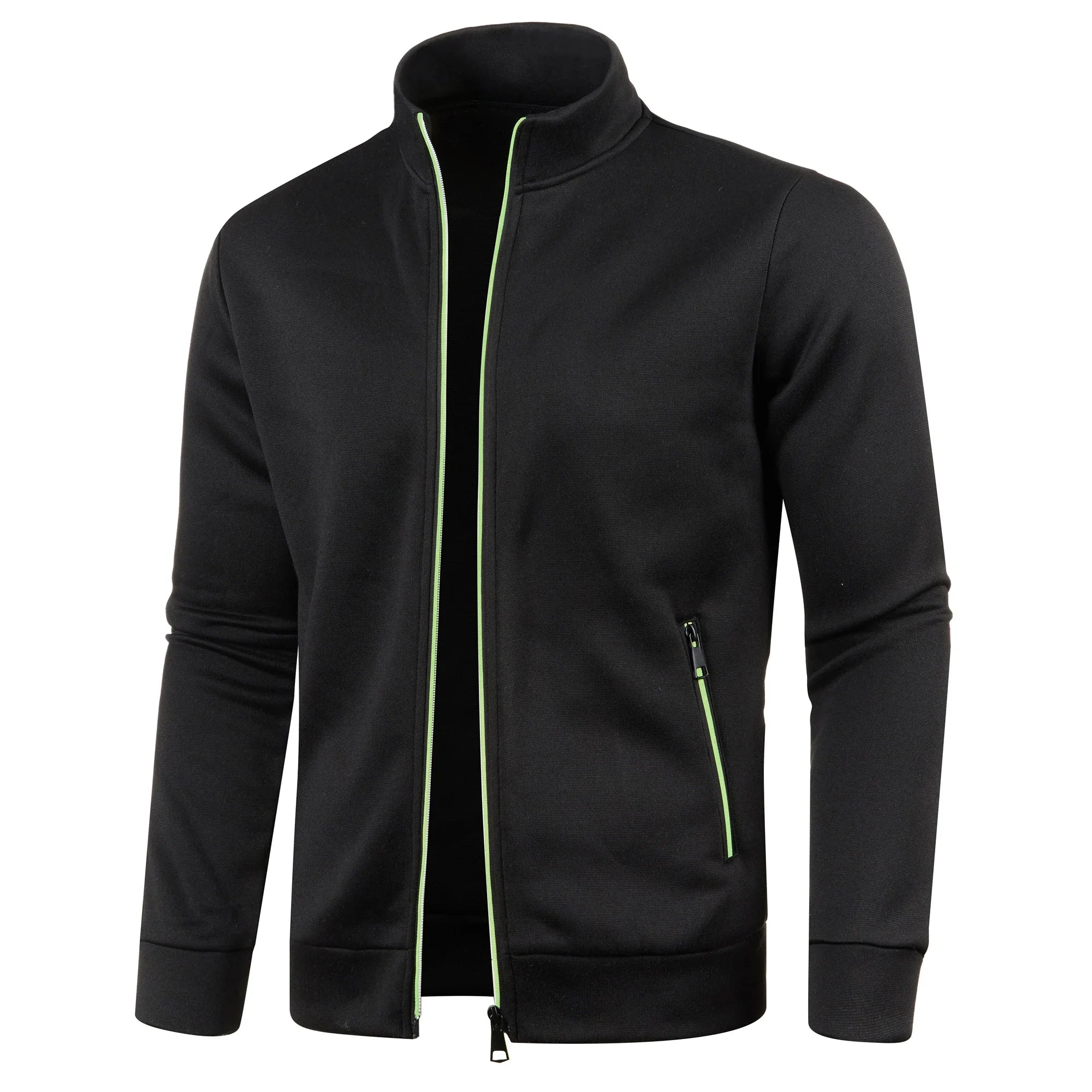 Otoño e Invierno, nuevo suéter largo con cremallera y mangas de bloque de Color para hombre, suéter fino de felpa, chaqueta informal ajustada, abrigo cómodo