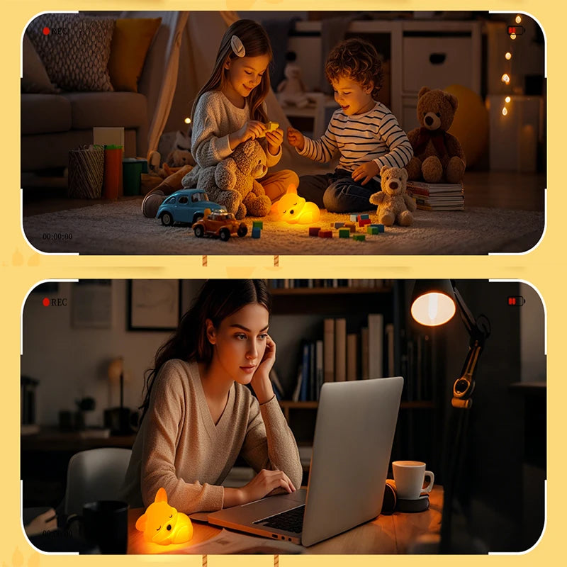 Luz nocturna de zorro, lindos regalos de luz nocturna de silicona para niños, luces de animales con control táctil, temporizador y recargable por USB