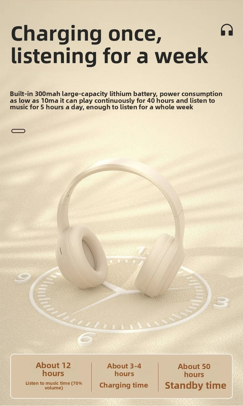 Auriculares Estéreo HIFI Inalámbricos Bluetooth, Auriculares Deportivos para Juegos con Micrófono HD, Compatibles con TF/AUX, Reducción de Ruido