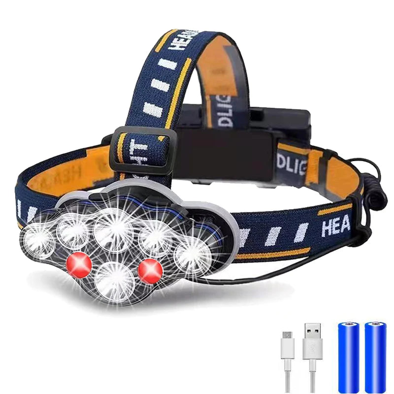 Linterna Frontal LED de 8 Modos para Acampar