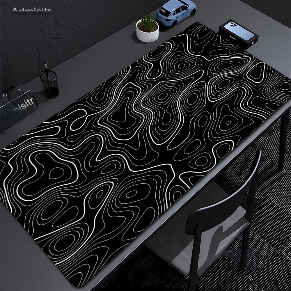 Alfombrilla de escritorio XXL, alfombrilla de ratón líquida Strata blanca y negra, alfombrilla de ratón abstracta grande, alfombrilla de escritorio para juegos con Lockedge, alfombra antideslizante para oficina