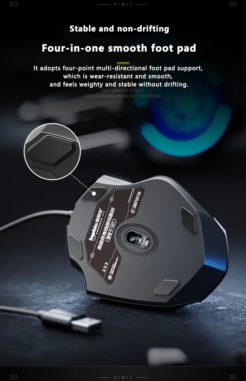 Ratón con cable Inphic W1, ratón para juegos Esports, ratón de oficina silencioso, tres teclas y seis teclas son opcionales