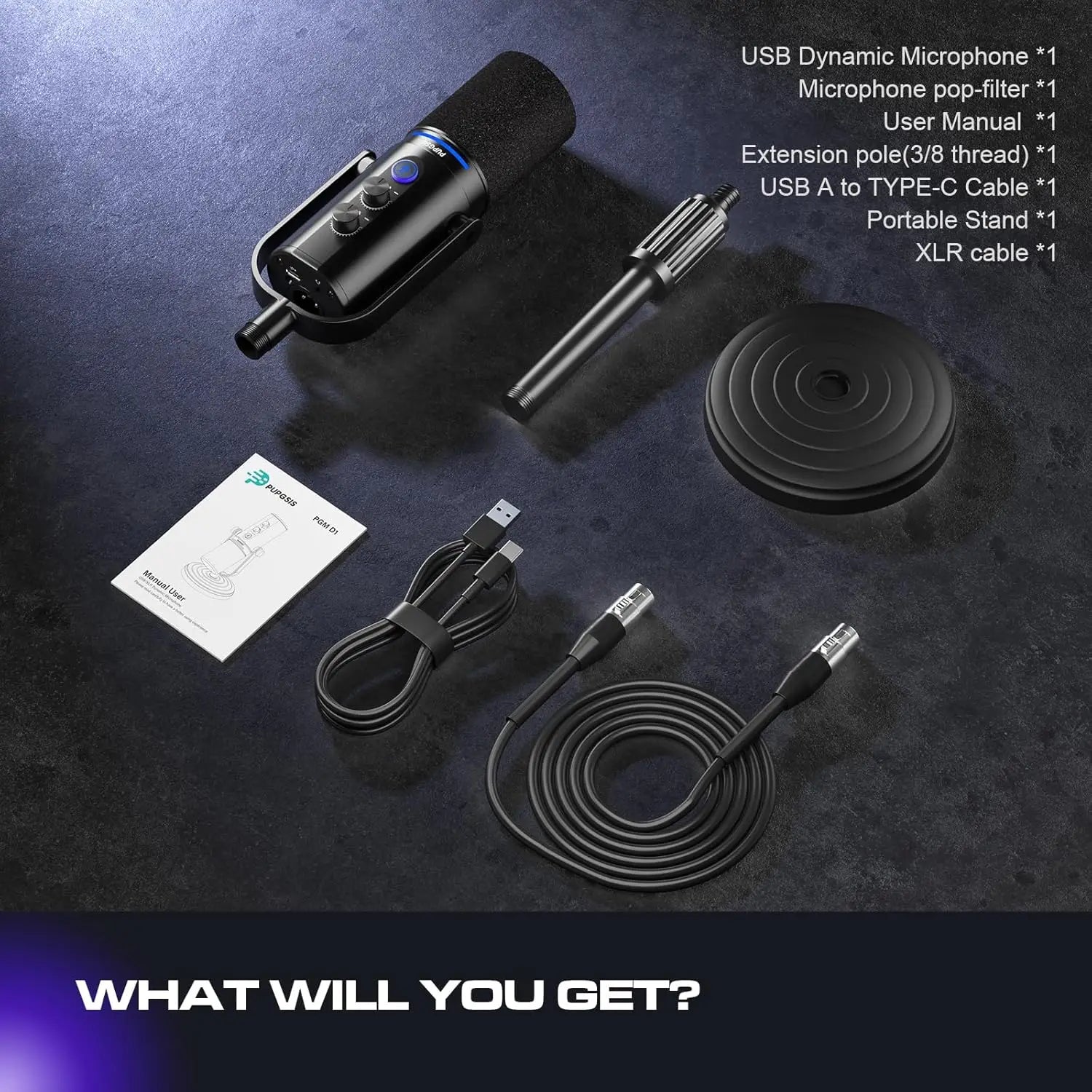 Micrófono Dinámico para Podcast, Micrófonos XLR/USB para Grabación en PC, para Transmisión, Podcast, Grabación, Juegos y Streaming, Micrófono de Estudio
