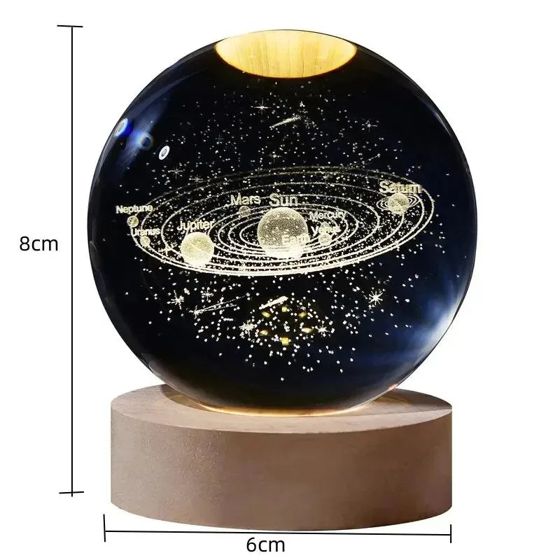 Bola de cristal 3D, luz nocturna de planeta de cristal, sistema Solar grabado con láser, globo, astronomía, regalo de cumpleaños, decoración de escritorio para el hogar