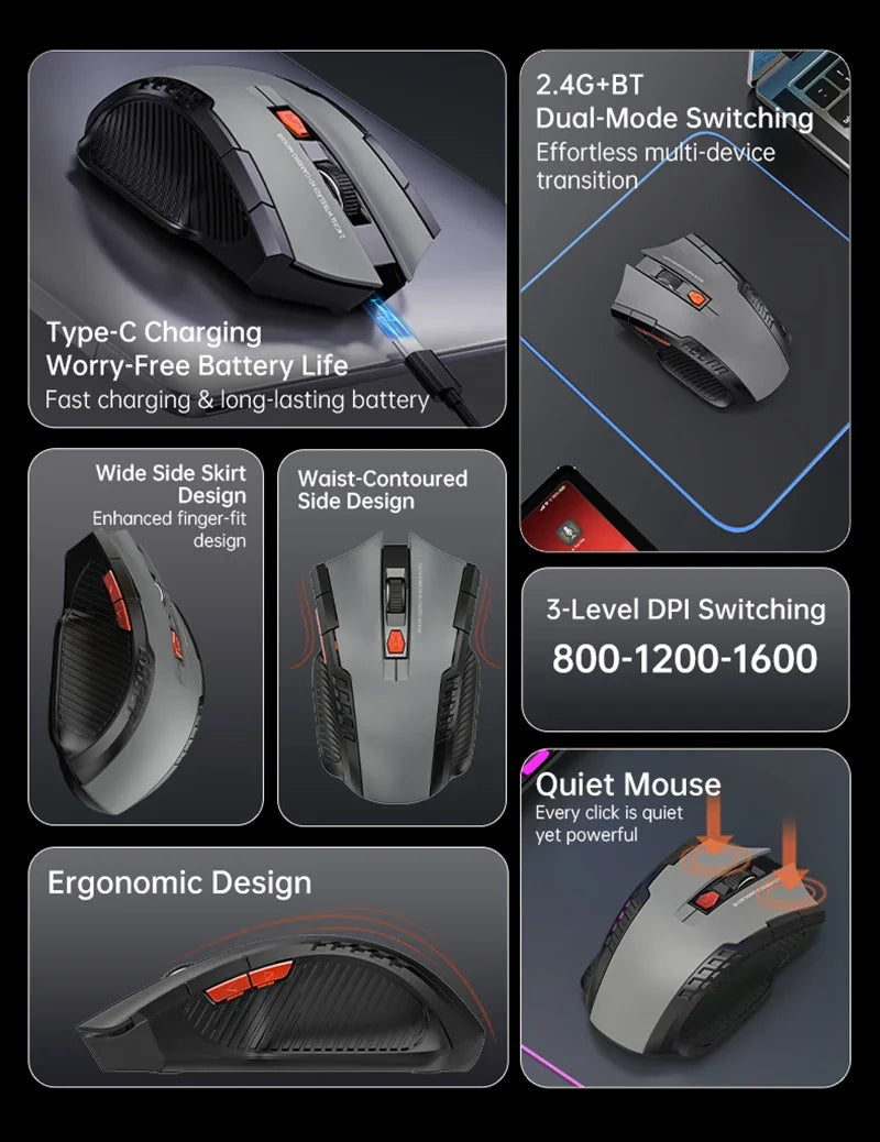 Ratón Inalámbrico Lenovo Modo Dual Clics Silenciosos Recargable