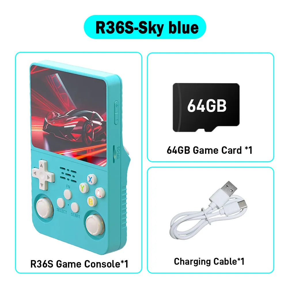 Consola de Juegos Retro R36S ARKOS, Pantalla IPS 3.5 Pulgadas, 64GB