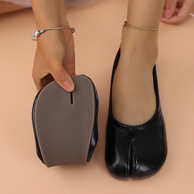 2025 Mocasines separadores de dedos de cuero para mujer, zapatos planos, cómodos, transpirables, informales