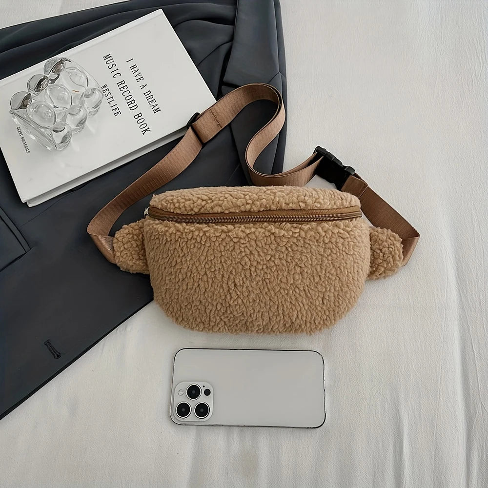 Bolso de Pecho para Mujer con Lana de Cordero, Gran Capacidad