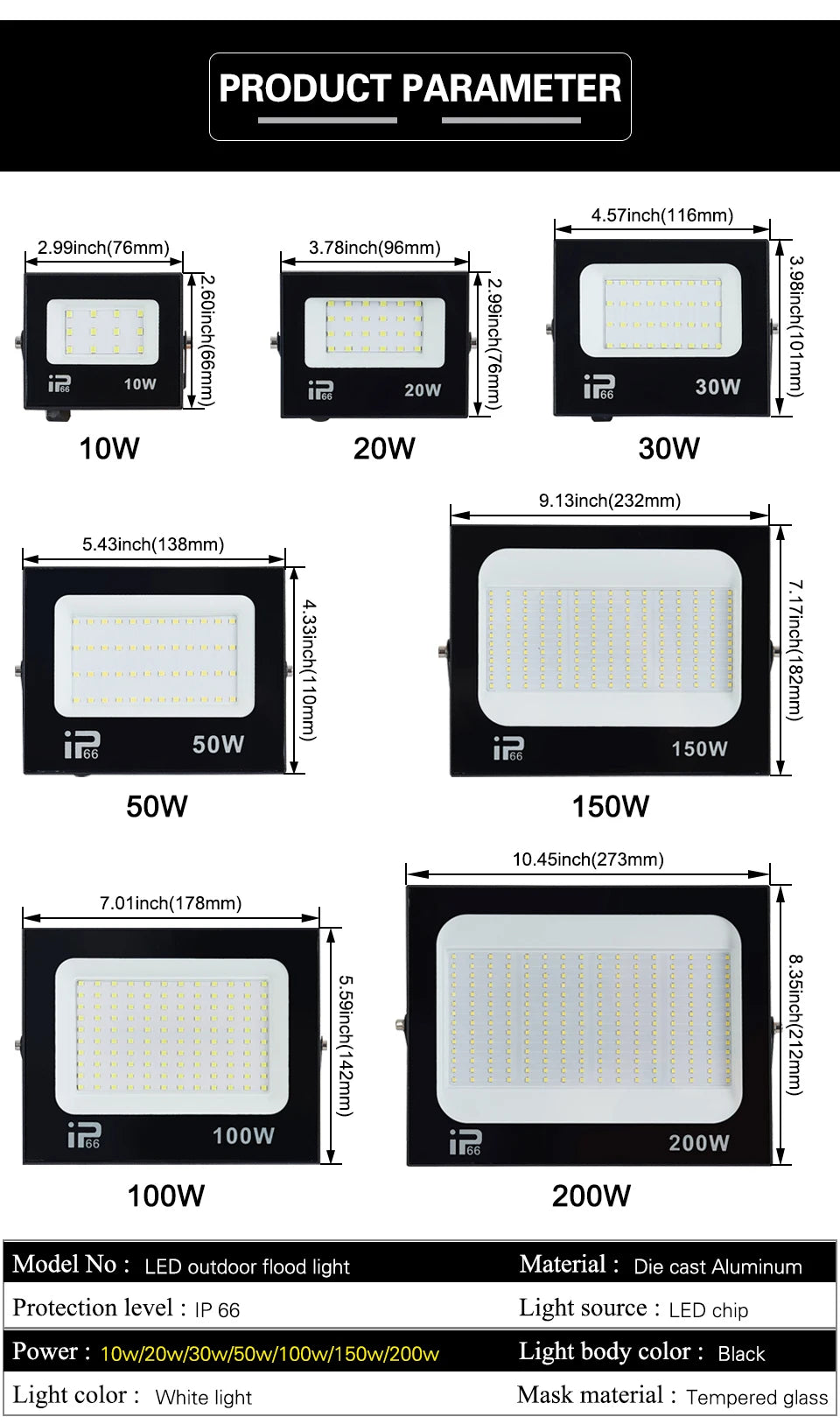 Foco LED Exterior 10W a 200W IP66 Resistente al Agua