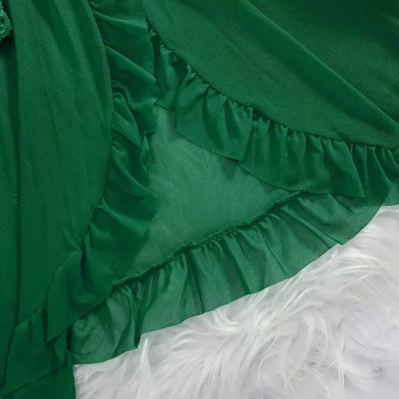 Conjunto de 2 Piezas de Camisón de Encaje para Mujer, Ropa de Dormir Elegante, Nuevo Pijama Verde Nocturno, Camisón Transparente con Abertura, Conjunto de Brasier y Panty con Cuello en V