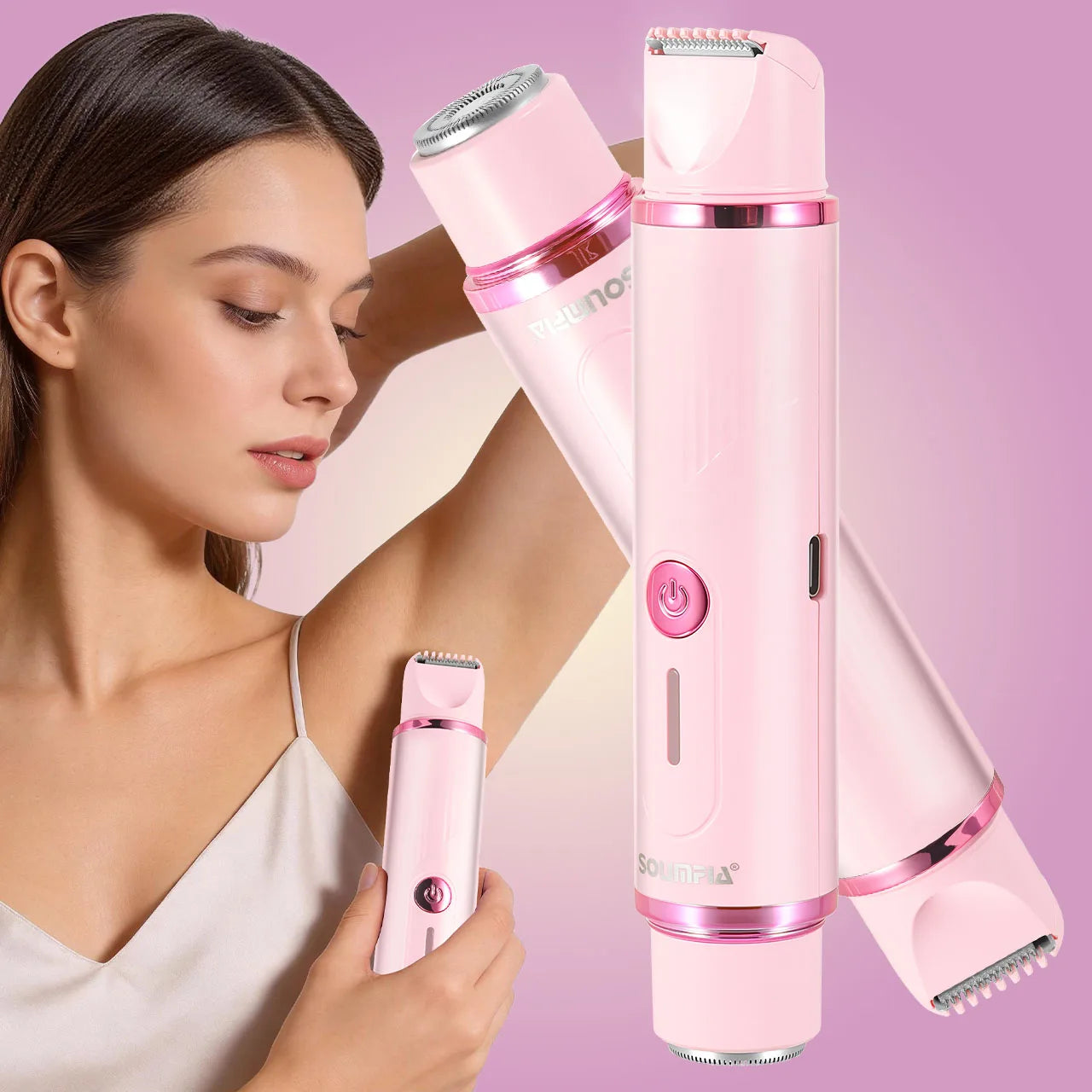 Recortadora de vello para mujer, afeitadora eléctrica de doble cabezal, diseño 2 en 1, depiladora femenina para axilas, brazos, piernas, bikini, ingle, depiladora.
