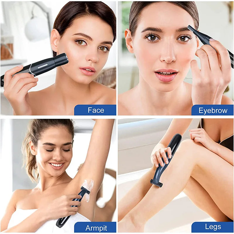 Afeitadora eléctrica para mujer 4 en 1, afeitadora para mujer, recortadora de Bikini, Afeitadora eléctrica recargable, depilación para cara, cejas y nariz