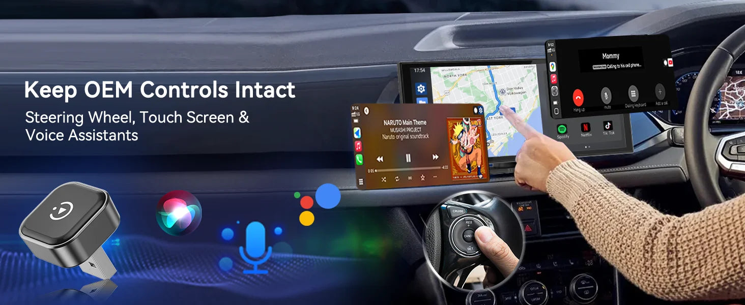 Dongle inalámbrico CarPlay y Android Auto 2 en 1, conexión automática rápida, Plug & Play compacto para iPhone Android, USB A/USB-C sin retardo